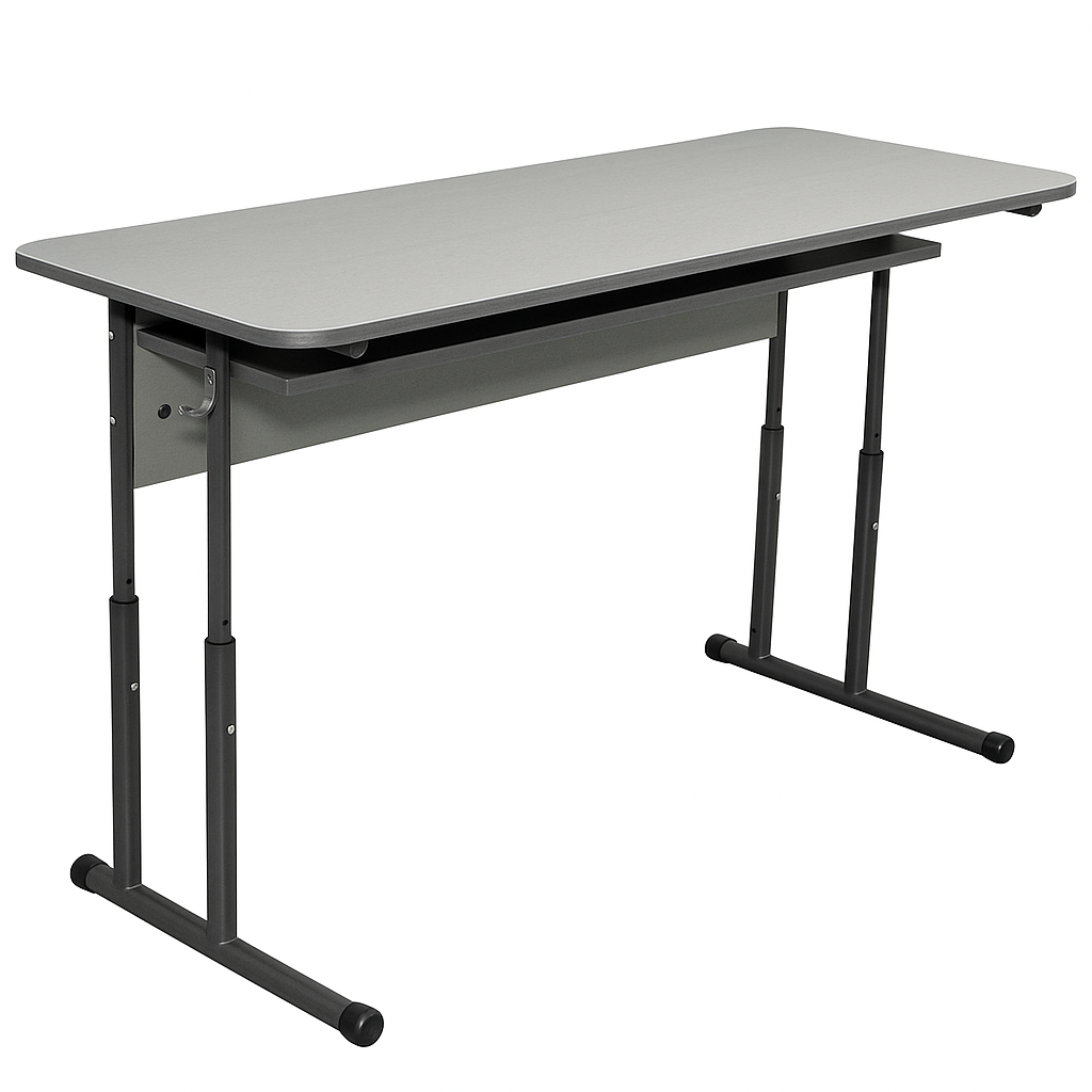 2-місний учнівський стіл з полицею, на металевому каркасі (кругла труба), для навчальних закладів, ЛЕЛЕКА, 1300х500х640-820 мм.